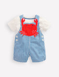 Novelty Woven Dungarees Set-Blue Stripe Crab