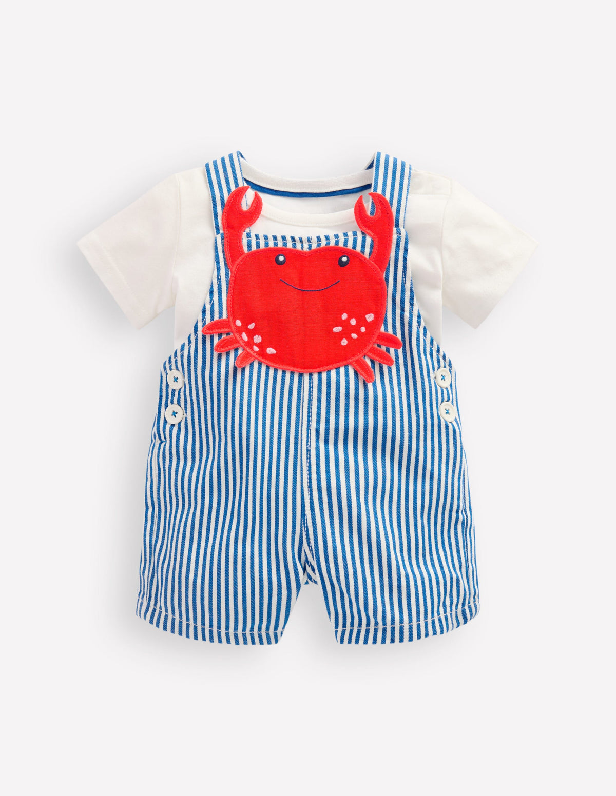 Novelty Woven Dungarees Set-Blue Stripe Crab - Image 1