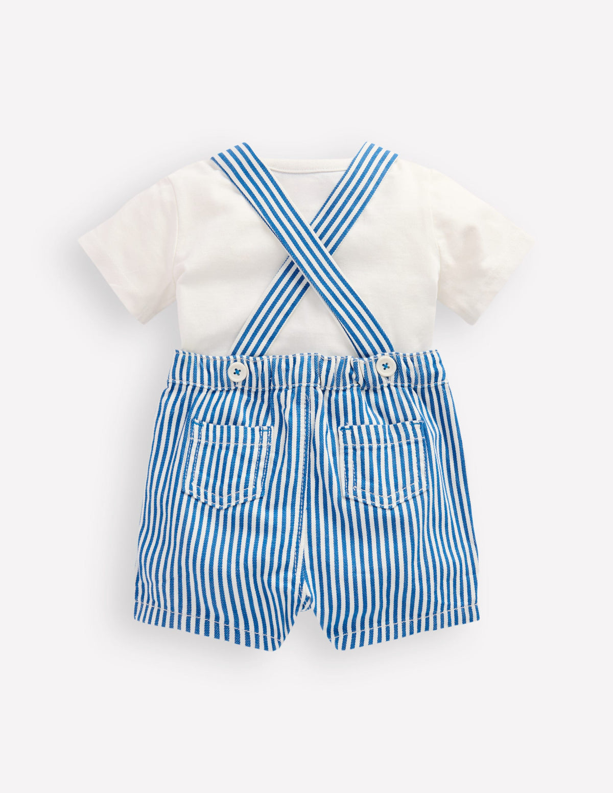 Novelty Woven Dungarees Set-Blue Stripe Crab - Image 2