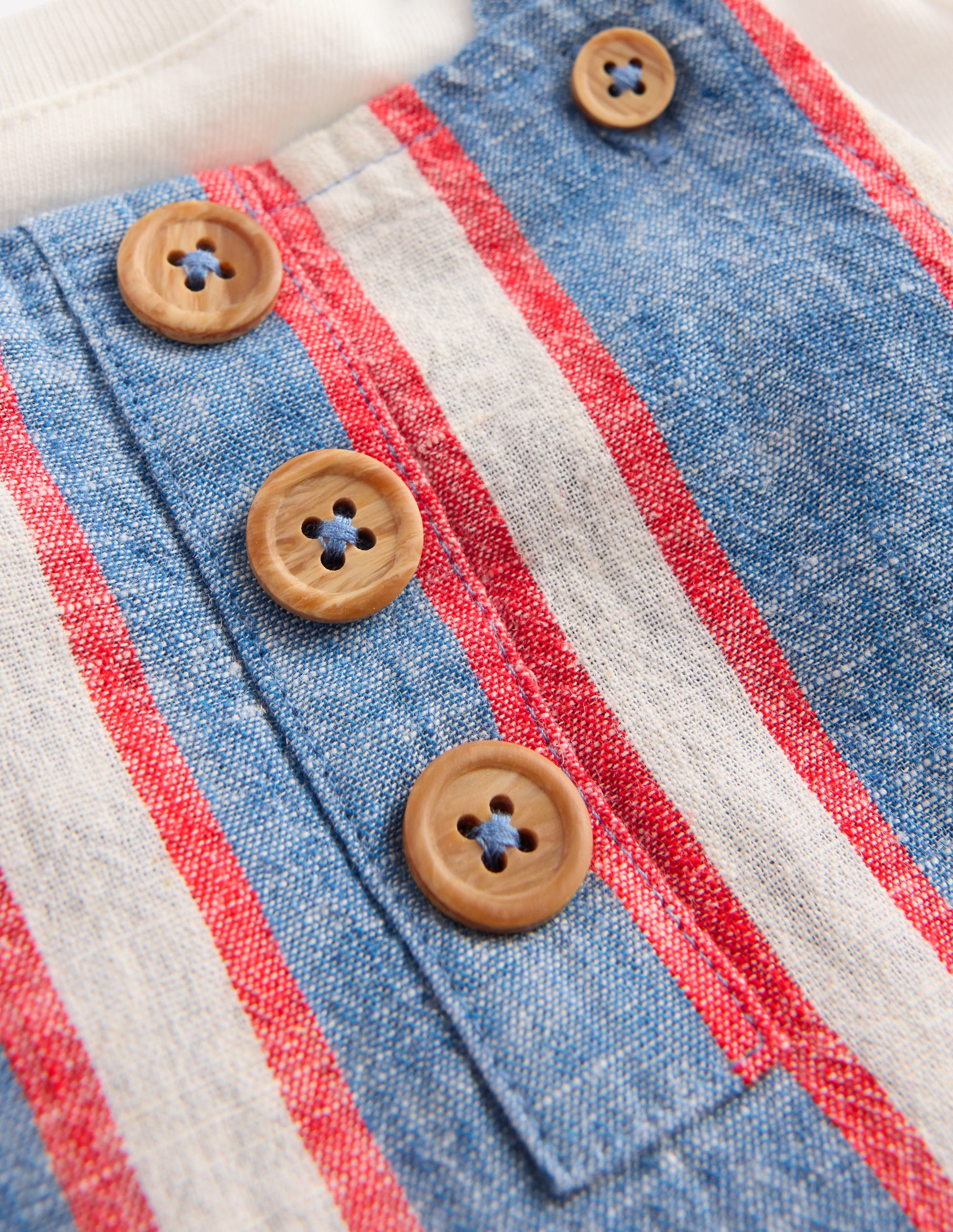 Short Woven Dungarees Set-Blue and Red Stripe-3