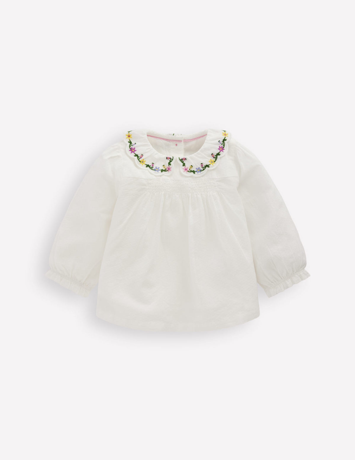 Embroidered Collar Woven Top-Soft Ivory Embroidery - Image 1