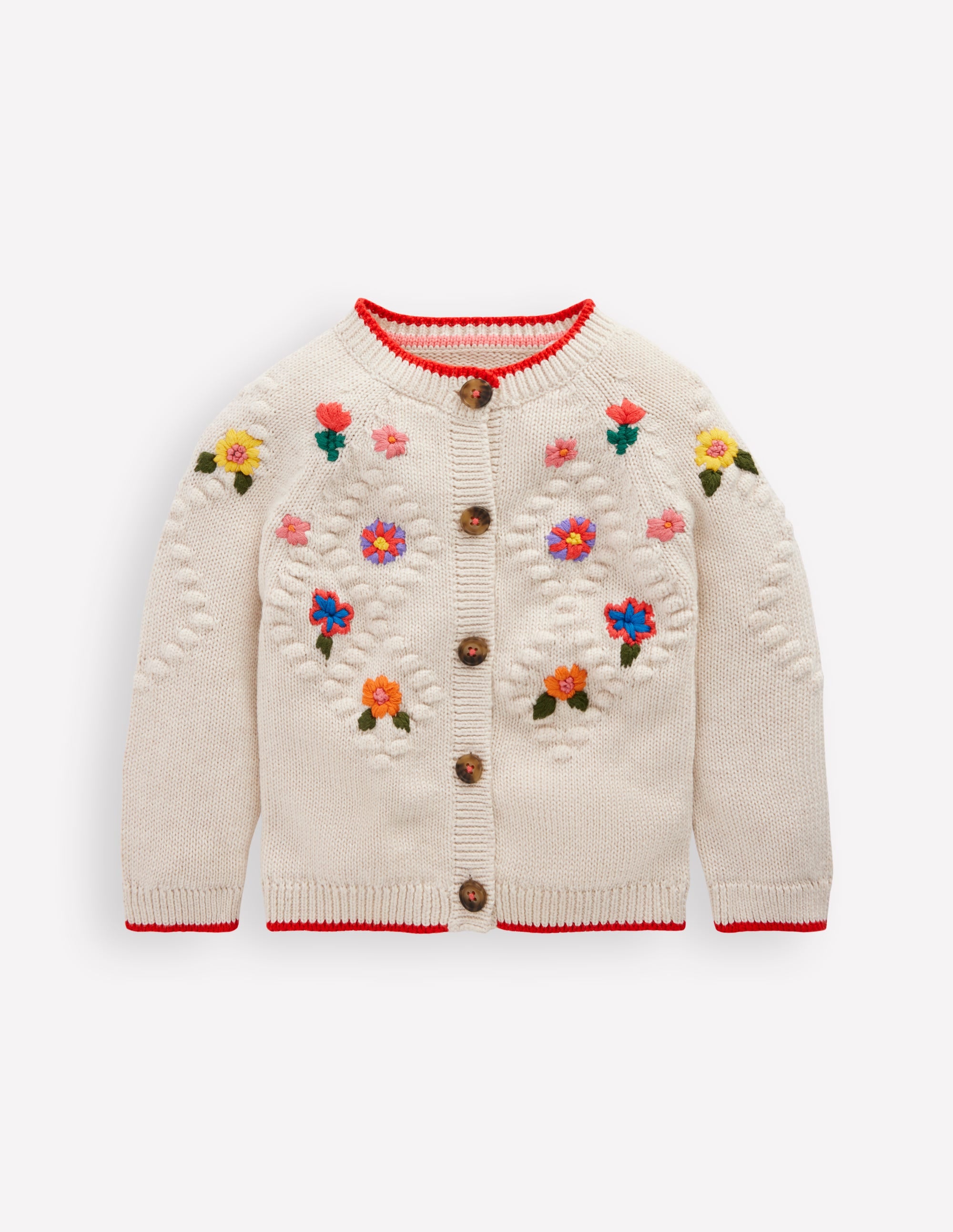 Cotton Embroidered Cardigan-Ecru Flowers - Image 1