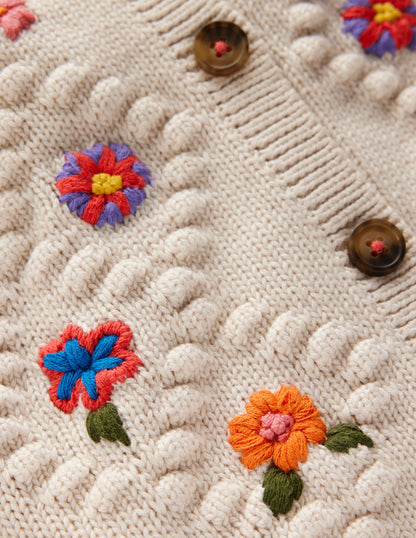 Cotton Embroidered Cardigan-Ecru Flowers-3