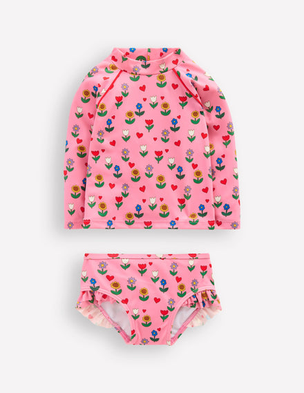 Logo Rash Vest Set-Pink Flower Garden