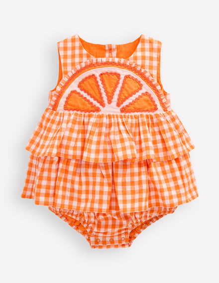 Bubble Romper-Orange Gingham