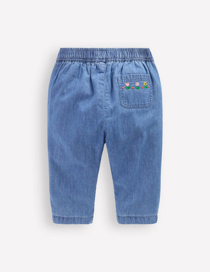 Embroidered Pull On Trouser-Embroidered Denim-2