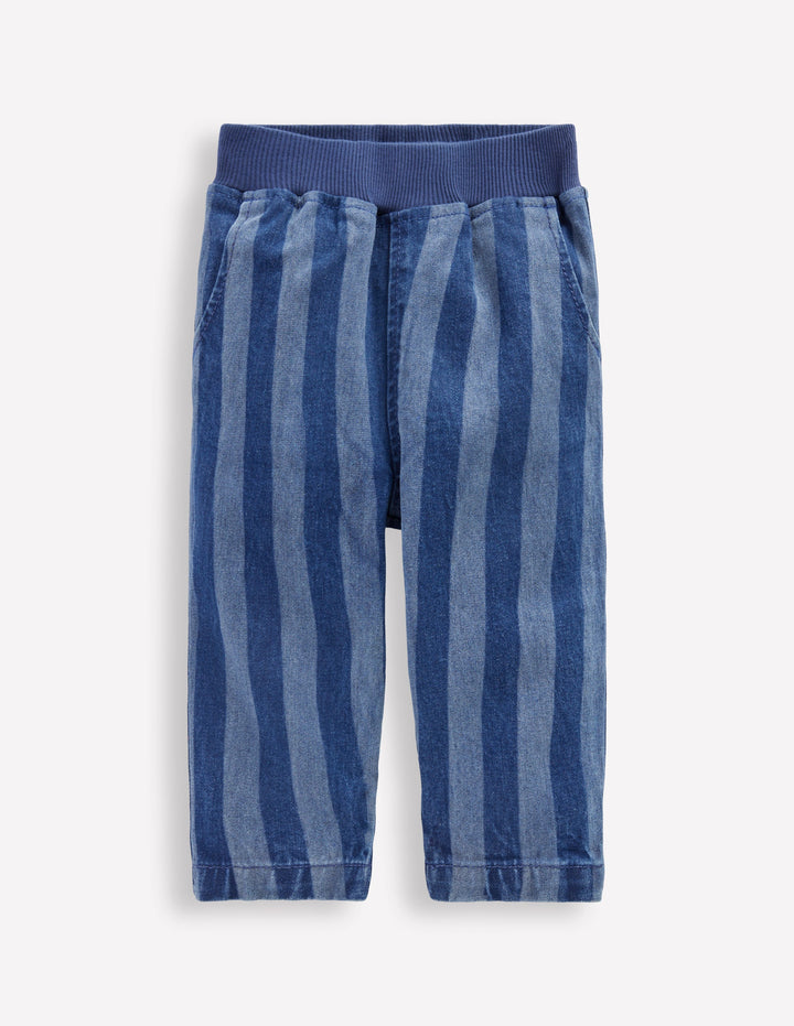 Denim Pull On Trousers-Denim Stripe