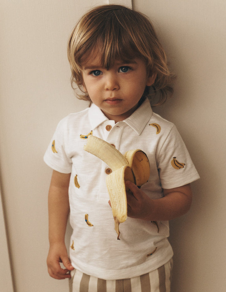 Embroidered Polo-Ivory Bananas