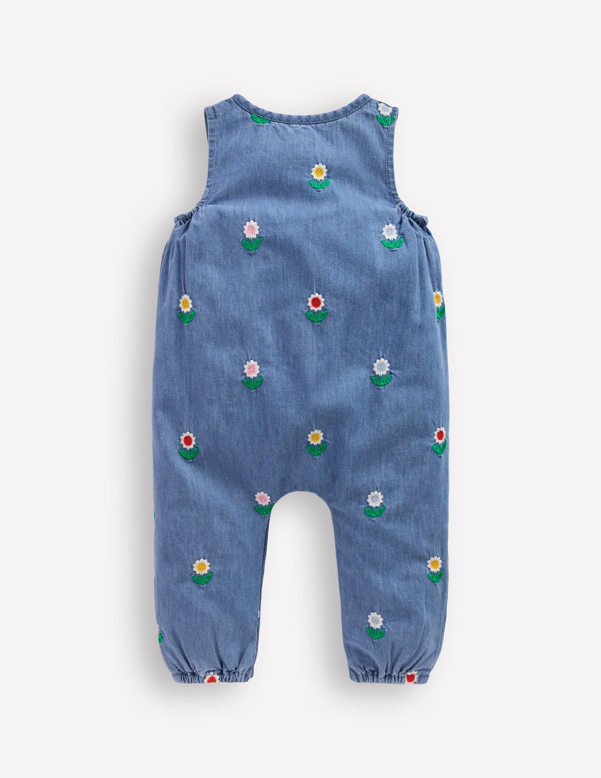 Embroidered Chambray Romper-Floral Embroidered Chambray - Image 2