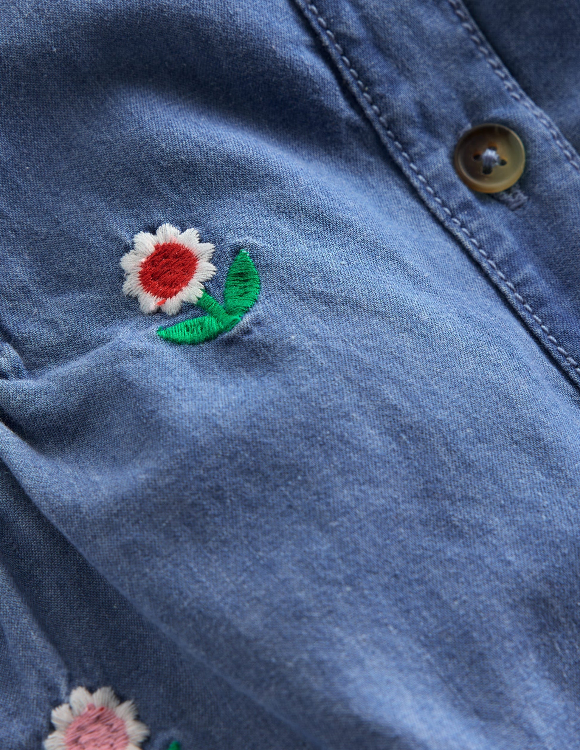 Embroidered Chambray Romper-Floral Embroidered Chambray-3