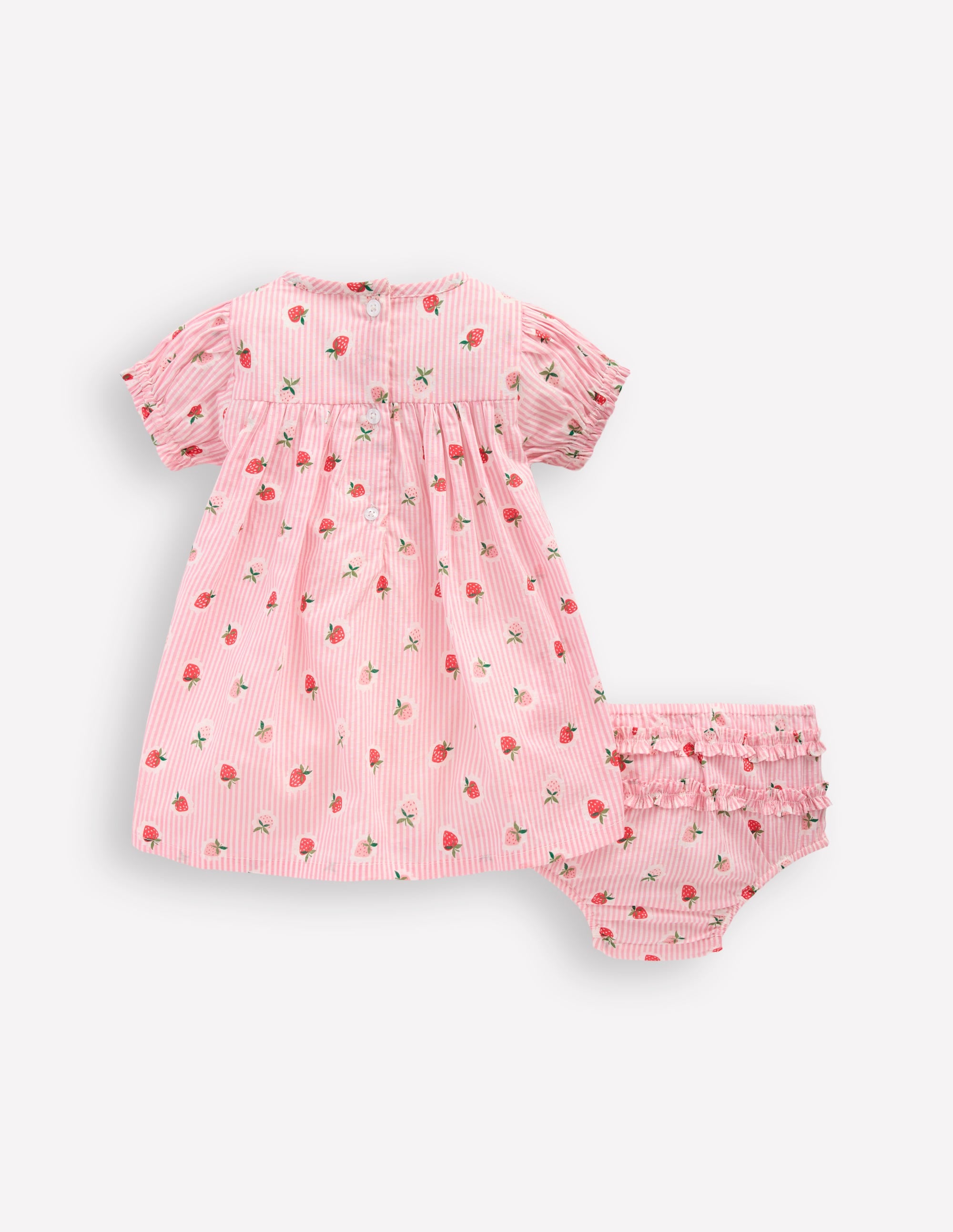 Gathered Woven Dress-Pink Strawberry Stripe - Image 2