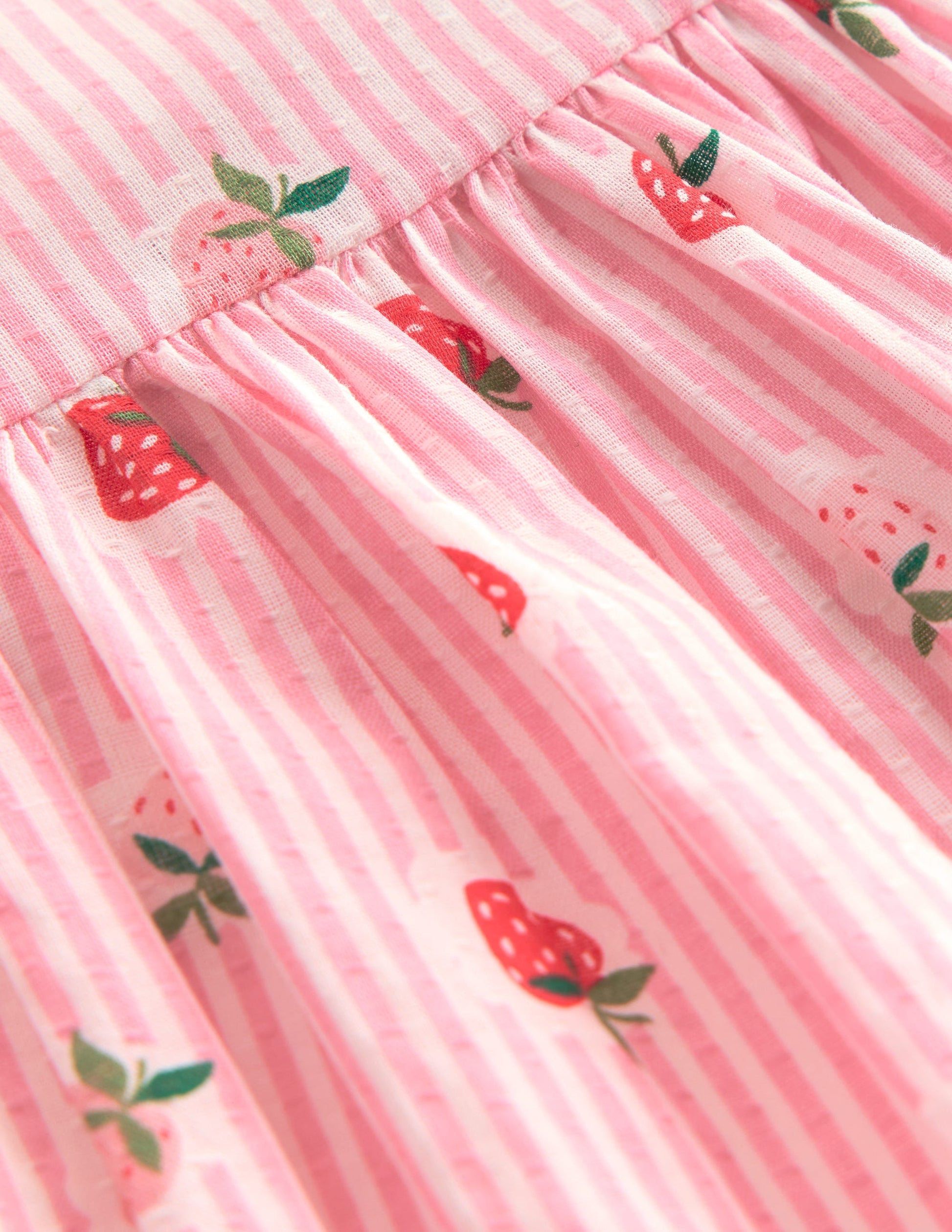 Gathered Woven Dress-Pink Strawberry Stripe-3