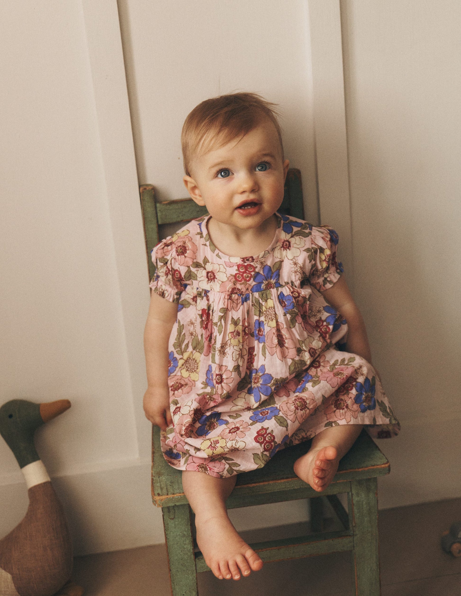 Gathered Woven Dress-Mid Pink Floral-1