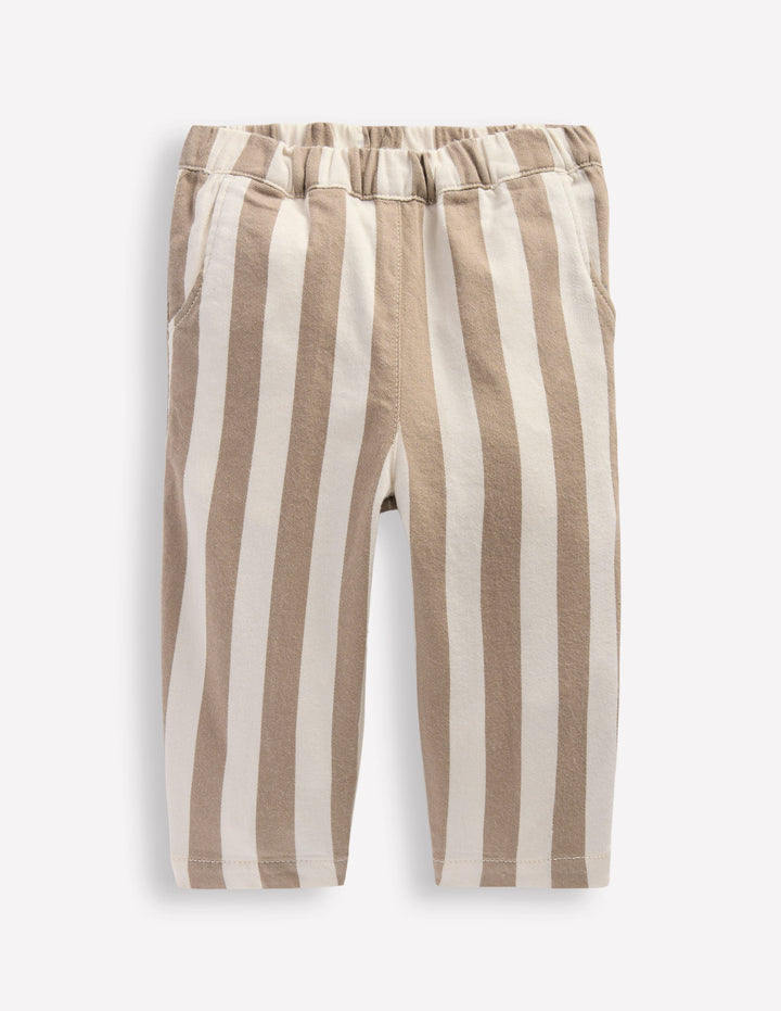 Cotton Pull-on Trousers-Neutral Stripe