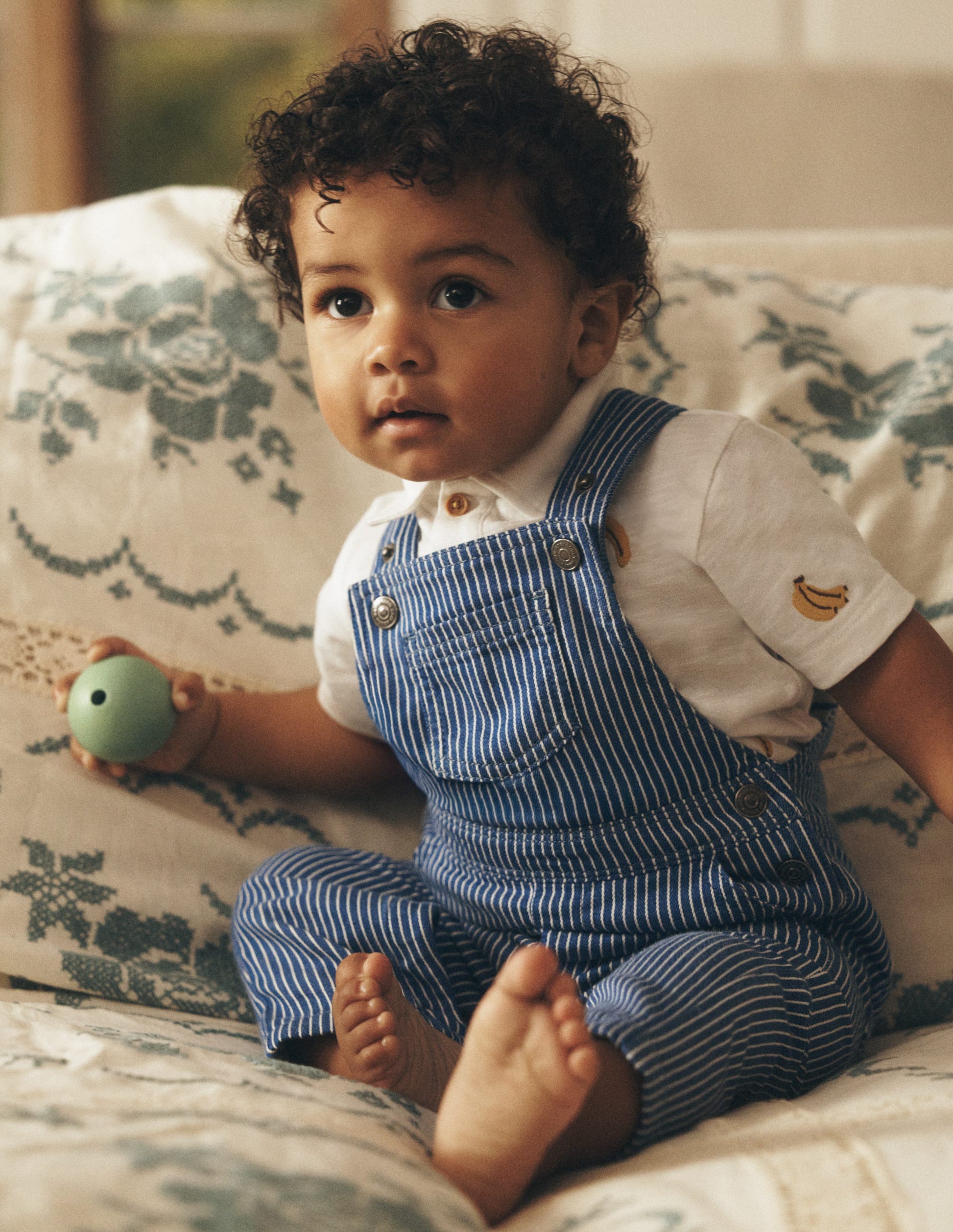 Woven Dungarees-Navy Ticking Stripe-1