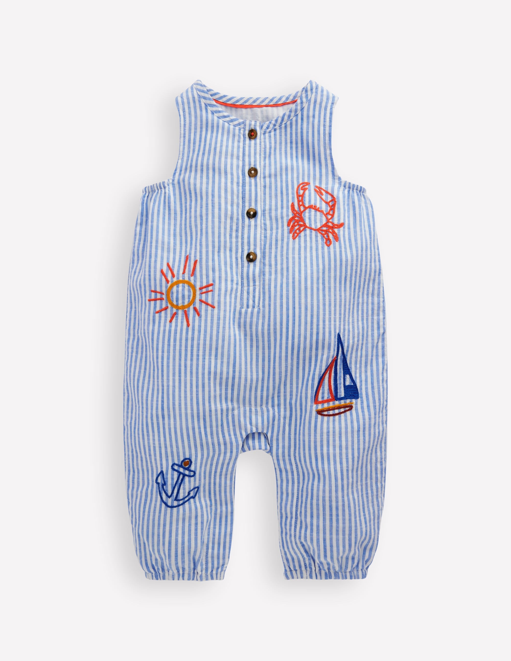 Button Down Romper-Glacier Blue Ocean Embroidery - Image 1