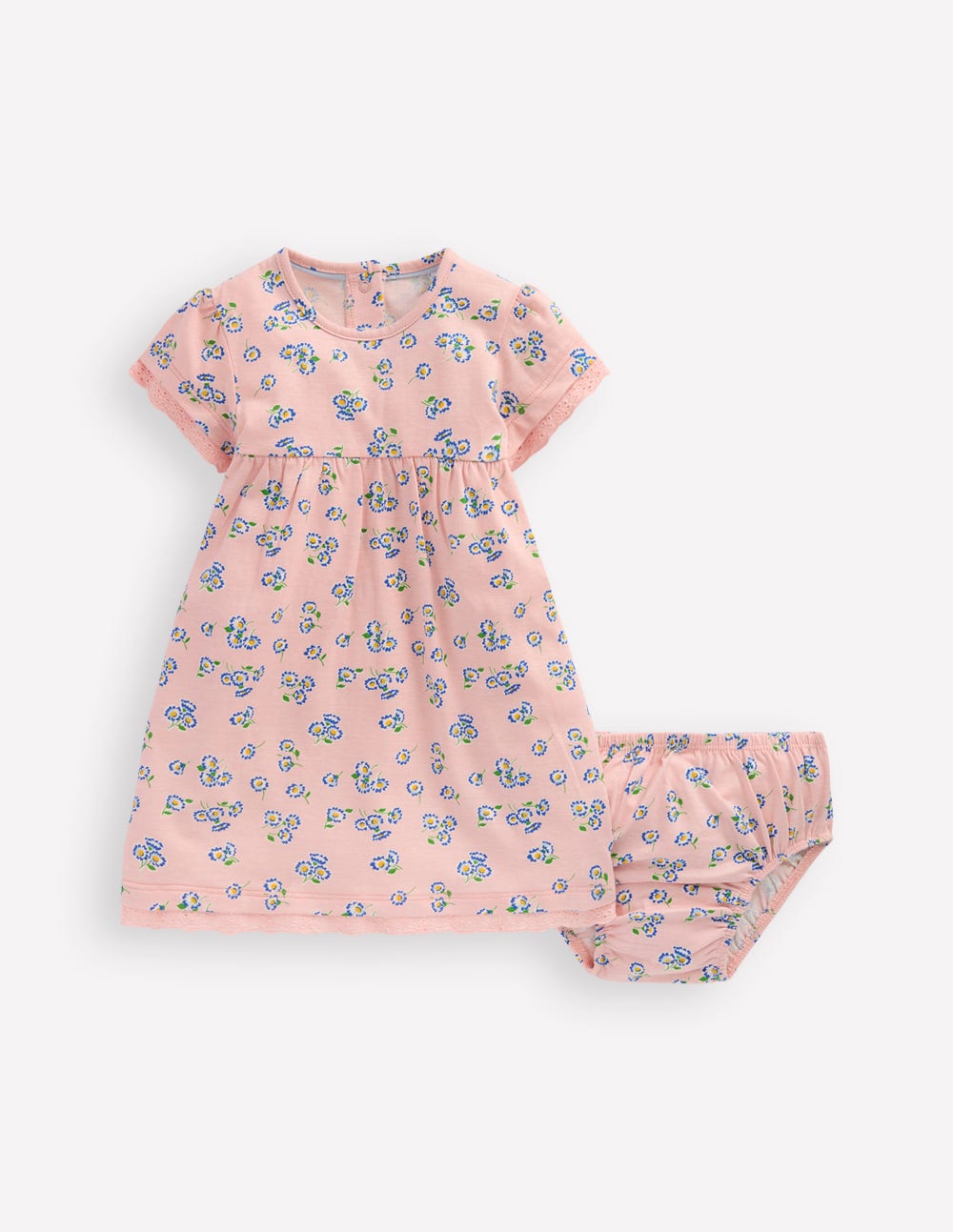 Broderie Trim Jersey Dress-Pink Ditsy Floral-1
