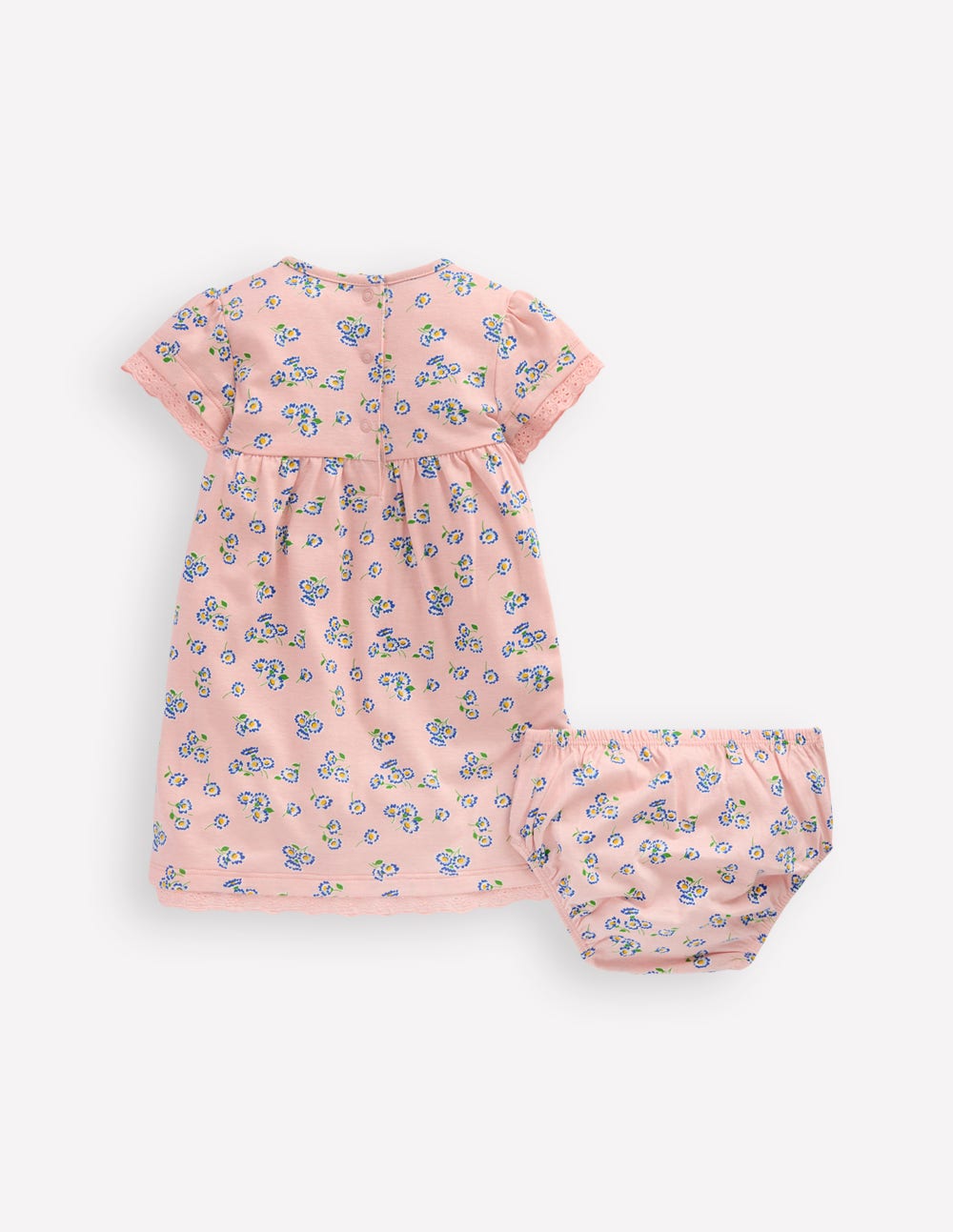 Broderie Trim Jersey Dress-Pink Ditsy Floral - Image 2