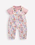 Short Sleeve Jersey Dungarees-Ivory Ditsy Meadow