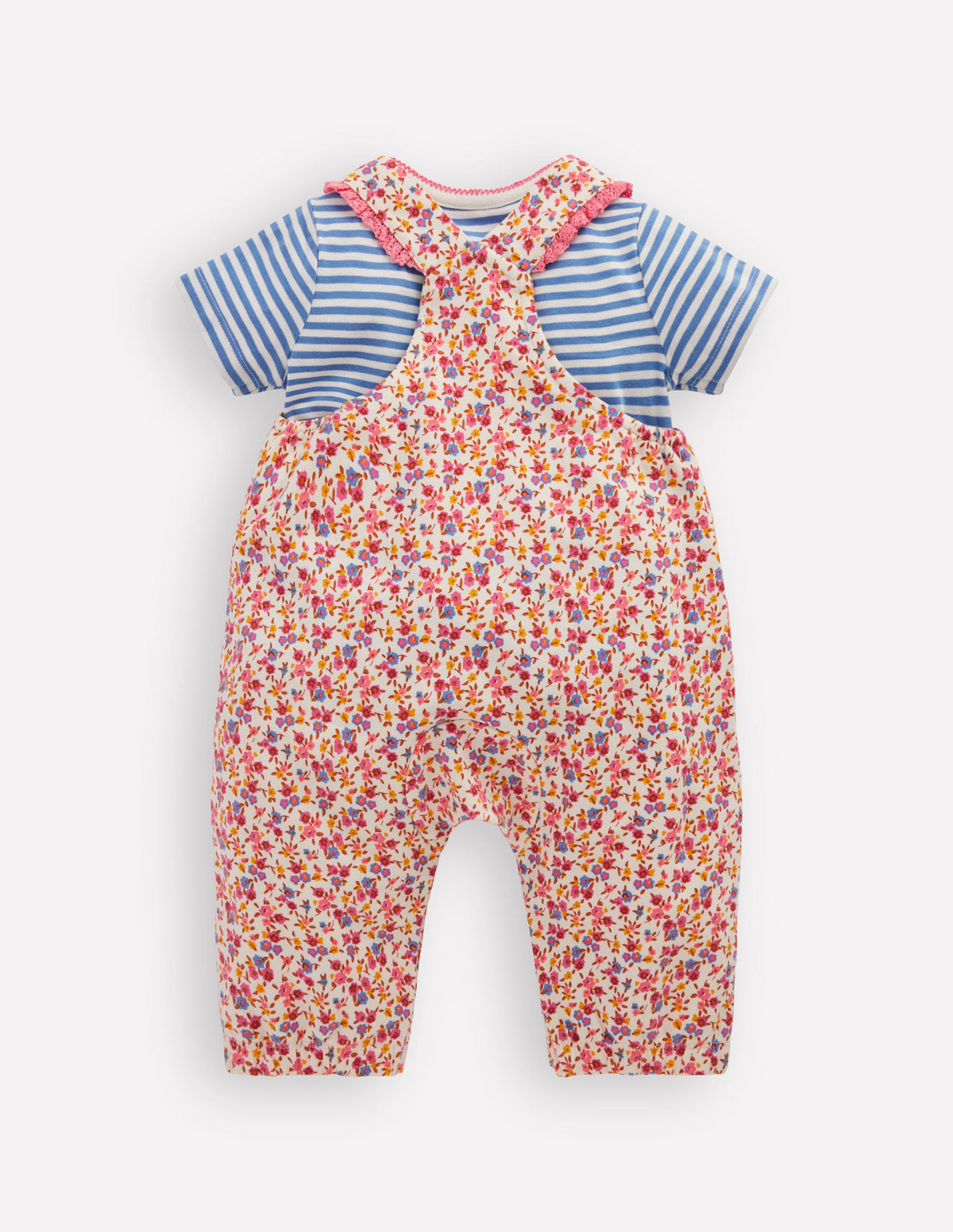 Short Sleeve Jersey Dungarees-Pink Ditsy Floral - Image 2