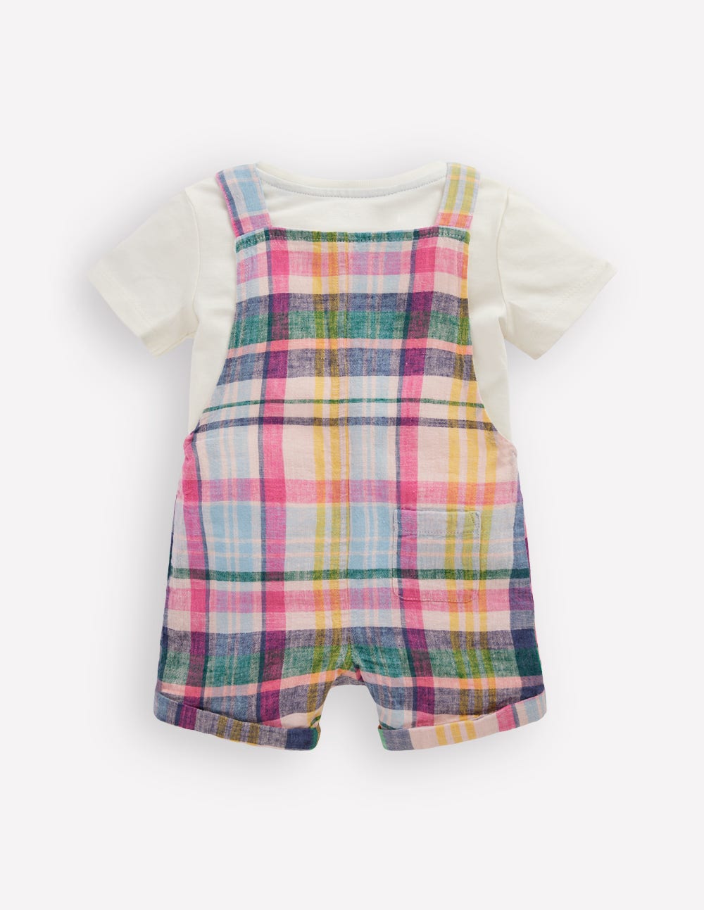 Short Woven Dungarees Set-Madras Check-2