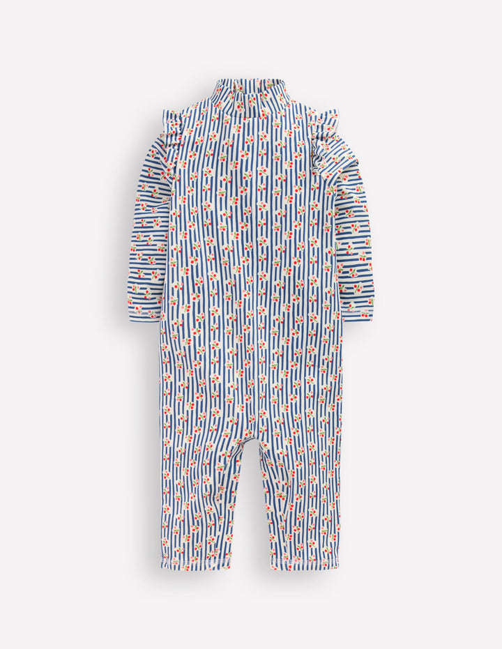 Girls Sun Safe Surfsuit-Stripe Cherries