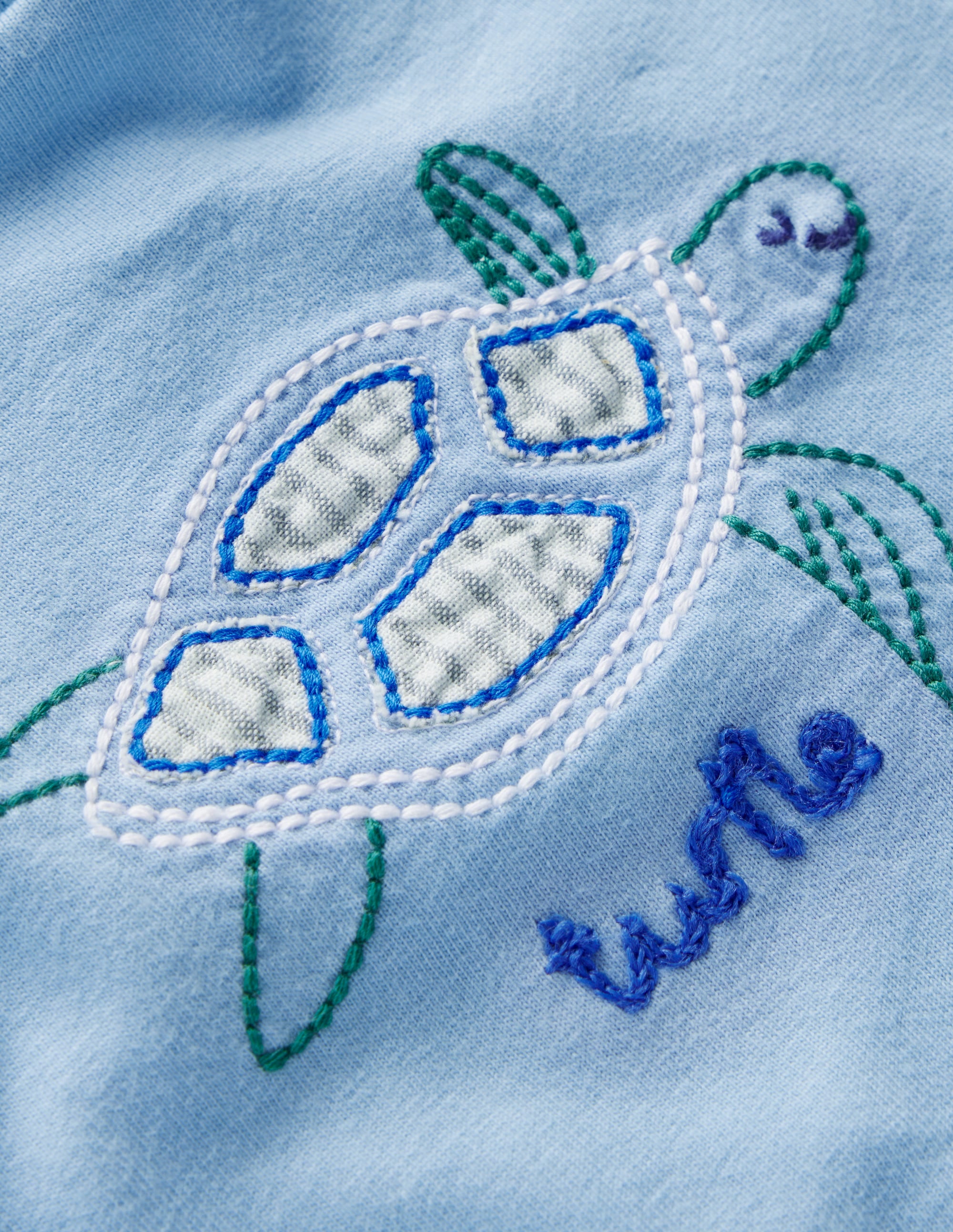 Short Sleeve Logo T-shirt-Blue Turtle Chain Stitch - Image 3