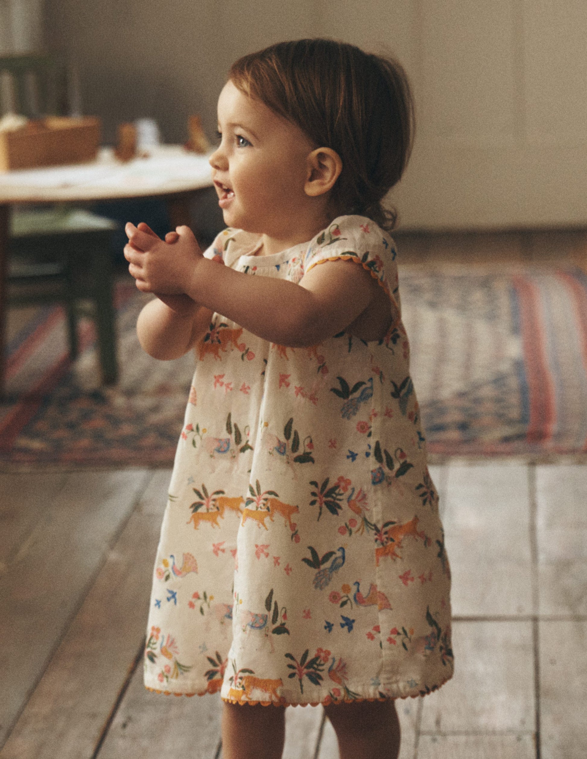 Floaty Shirred Dress-Ivory Jungle Animals-1