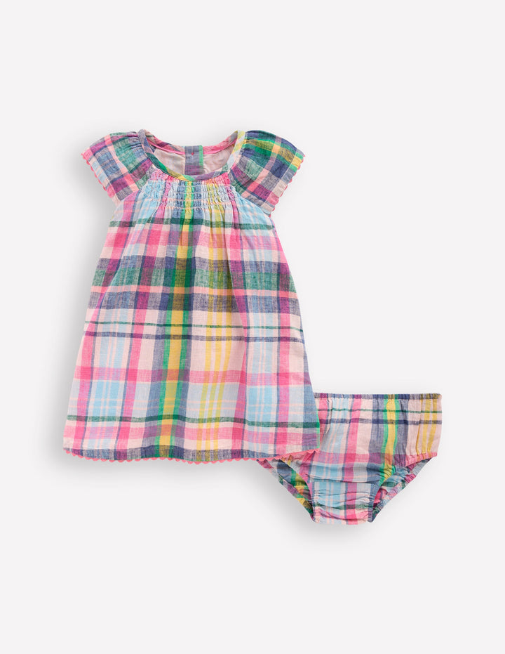 Floaty Shirred Dress-Madras Check