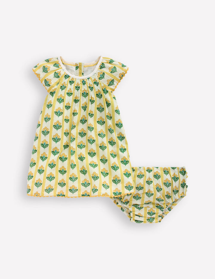 Floaty Shirred Dress-Yellow Flower Stem