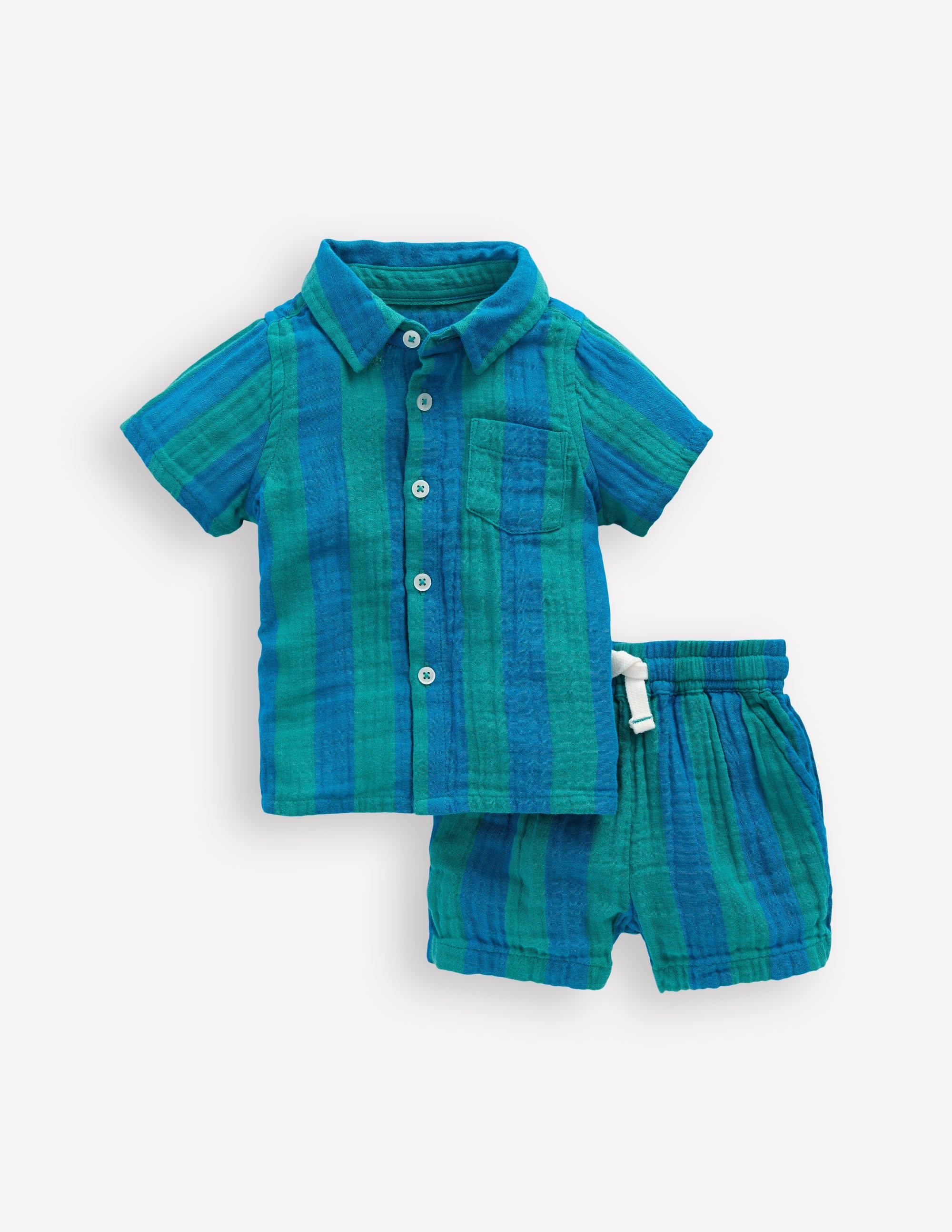Woven Shirt Play Set-Blue and Green Stripe - Image 1