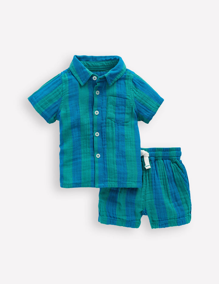 Woven Shirt Play Set-Blue and Green Stripe
