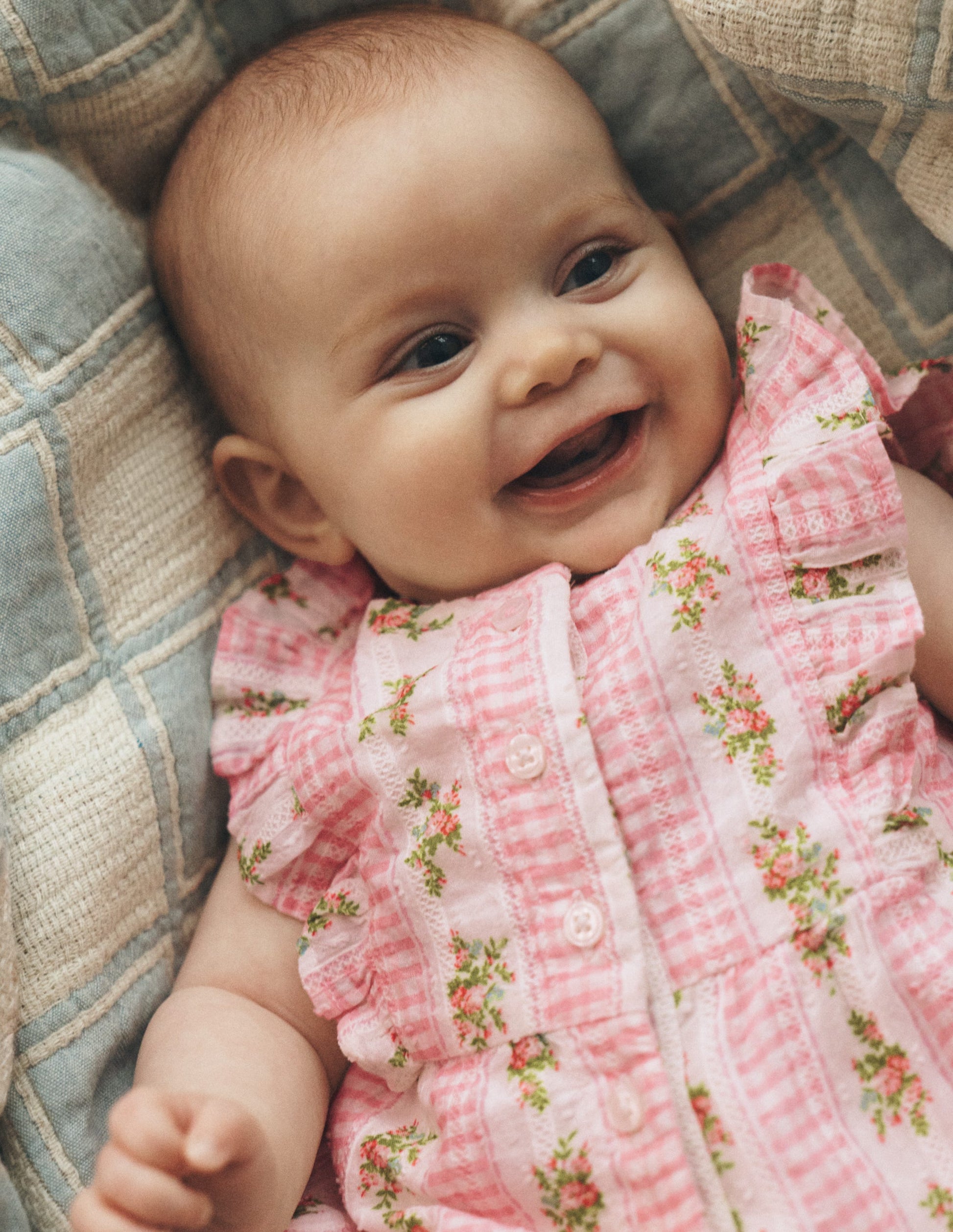 Short Frill Bubble Romper-Pink Gingham Floral-5