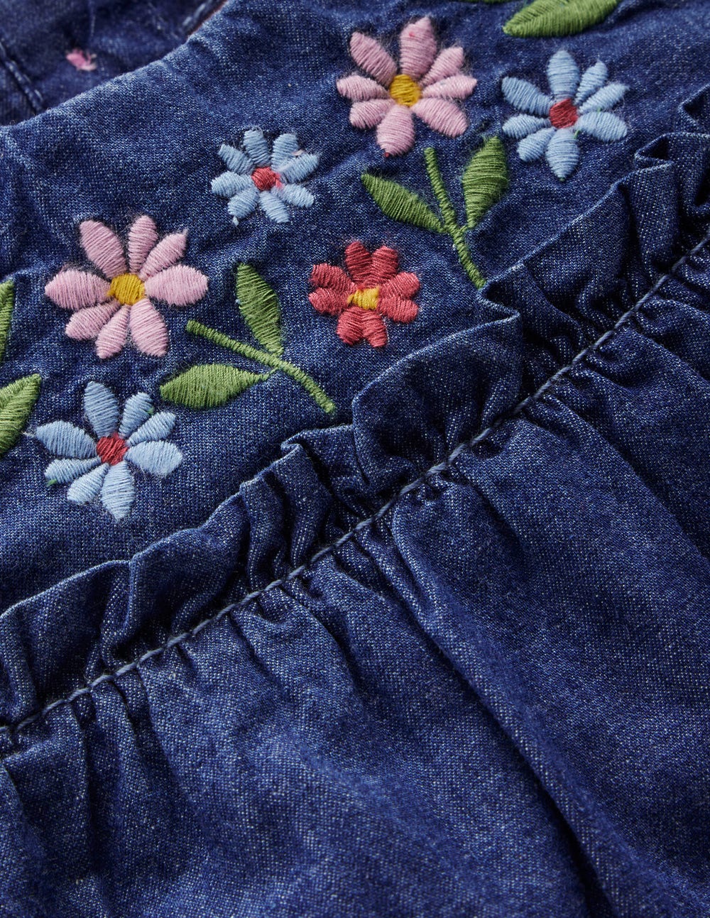 Tiered Ruffle Dress-Chambray Embroidery - Image 3