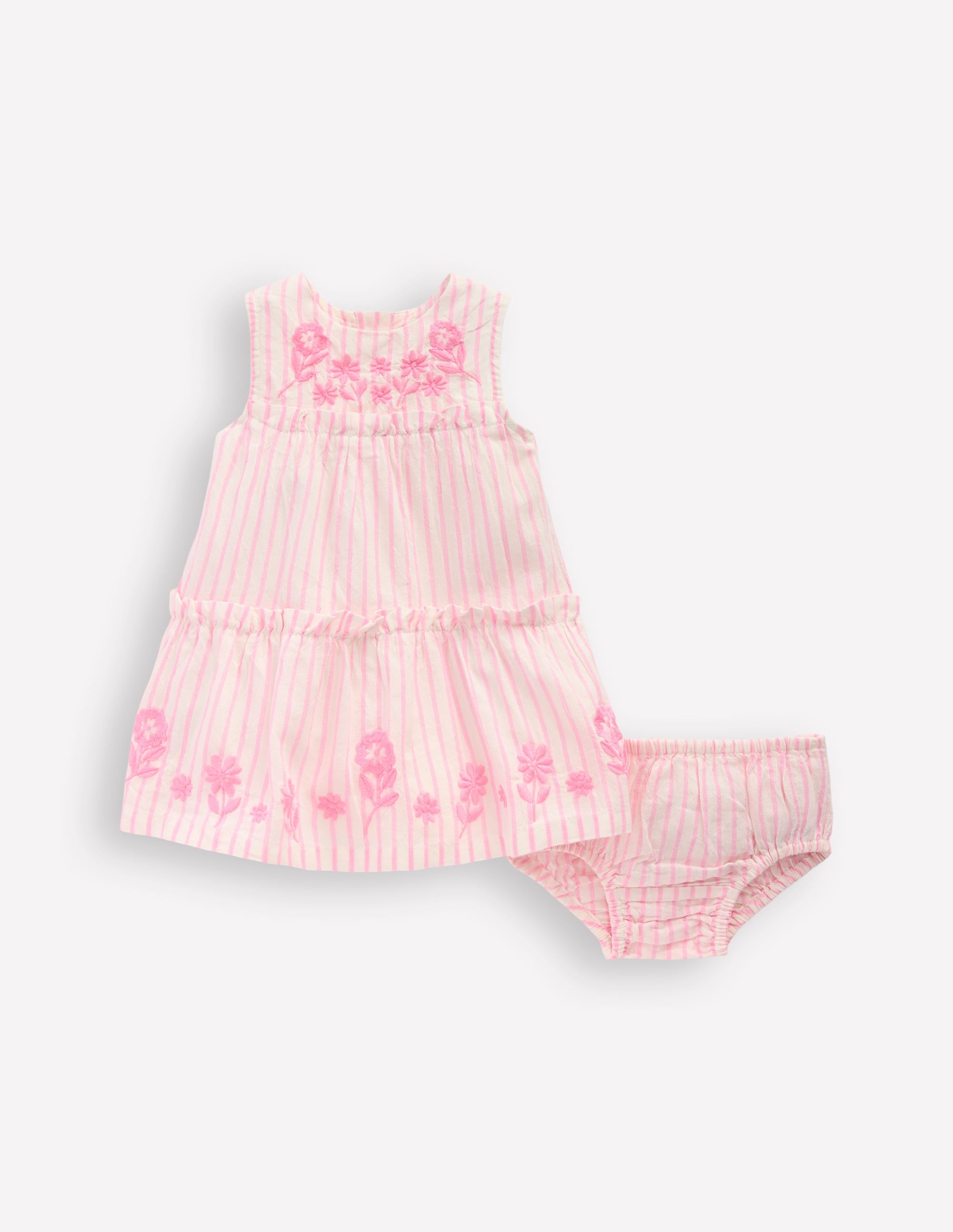 Tiered Ruffle Dress-Pink Embroidered Stripe - Image 1