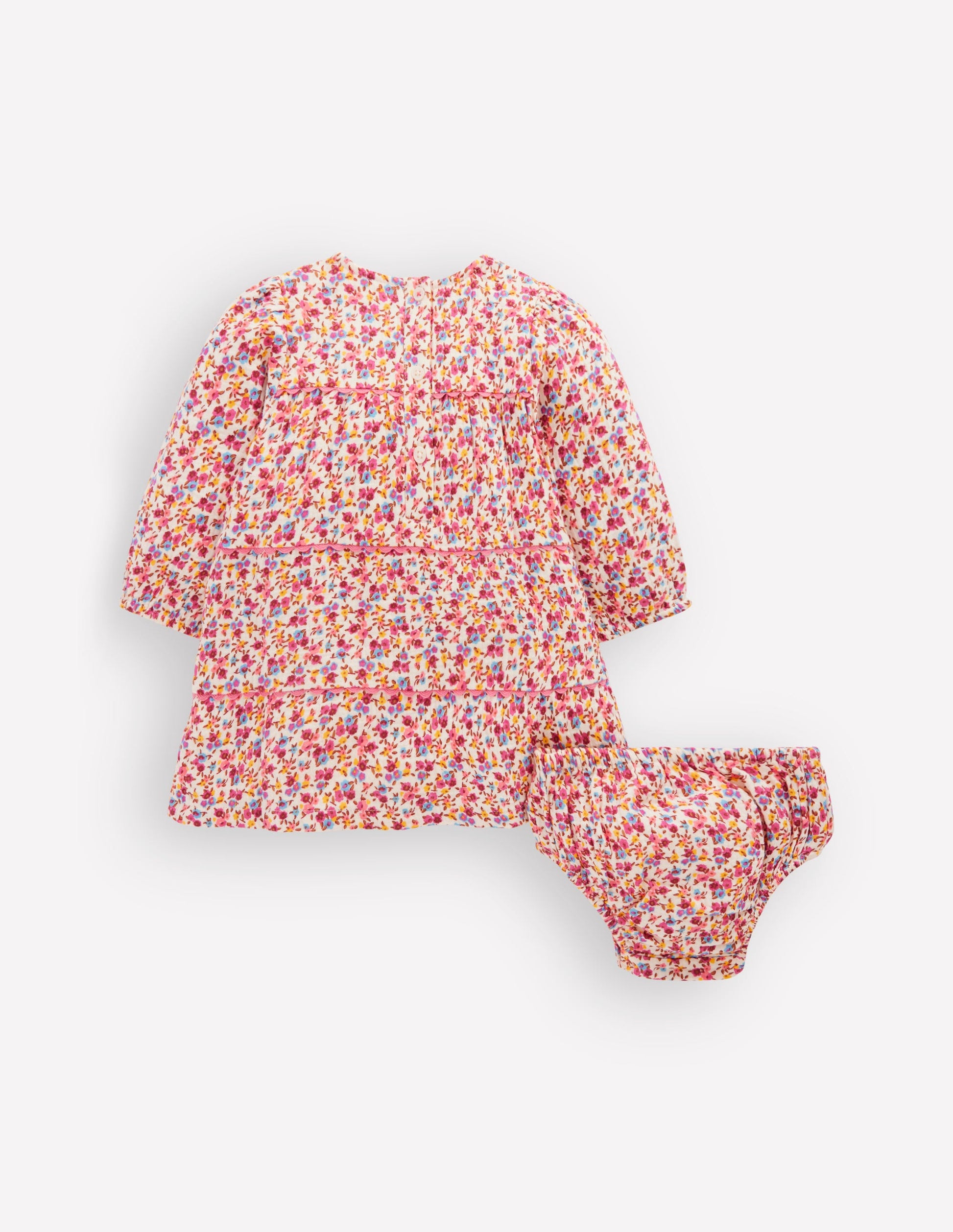 Tiered Ric Rac Dress-Neon Pink Ditsy Floral-2