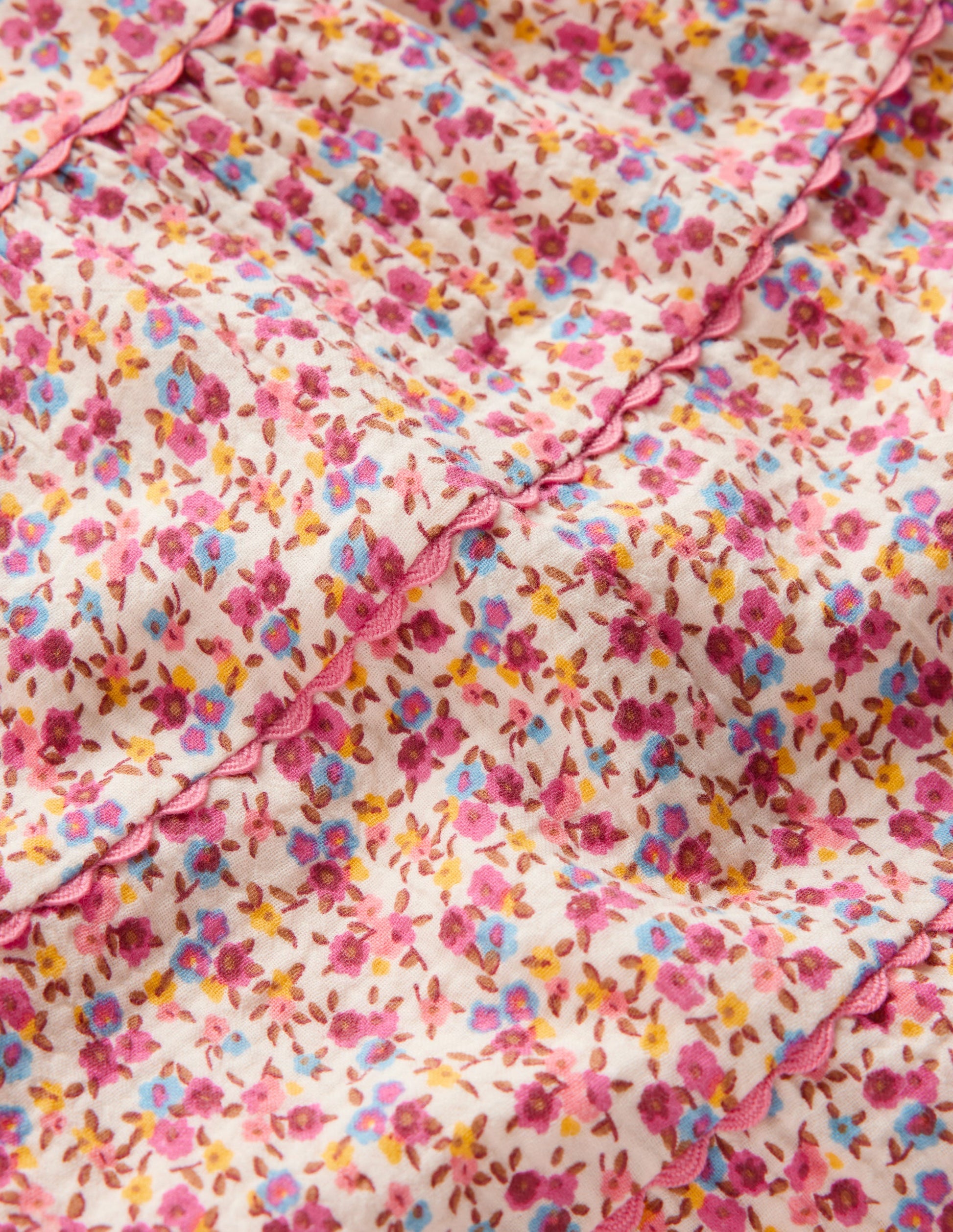 Tiered Ric Rac Dress-Neon Pink Ditsy Floral-3