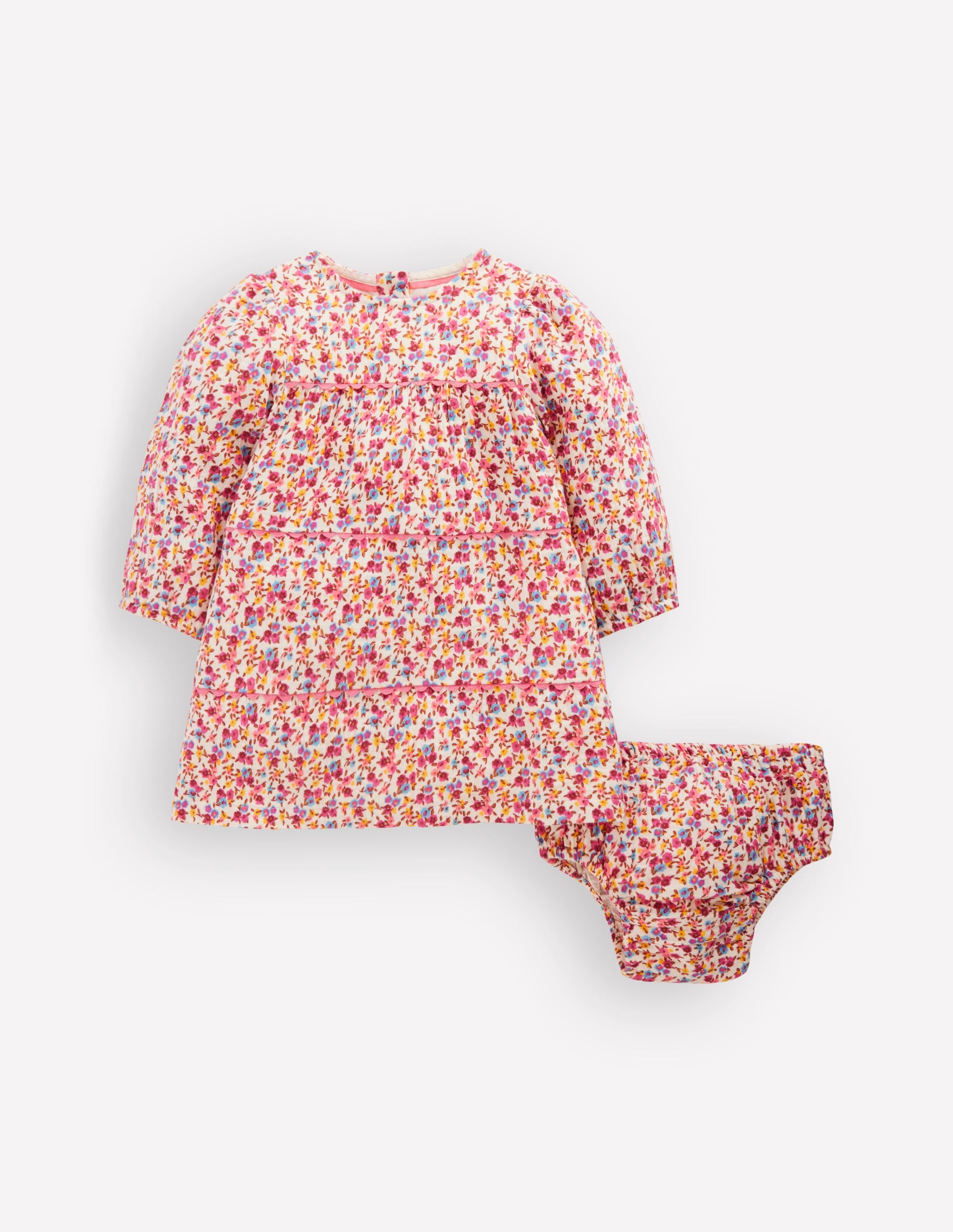 Tiered Ric Rac Dress-Pink Ditsy Floral - Image 1