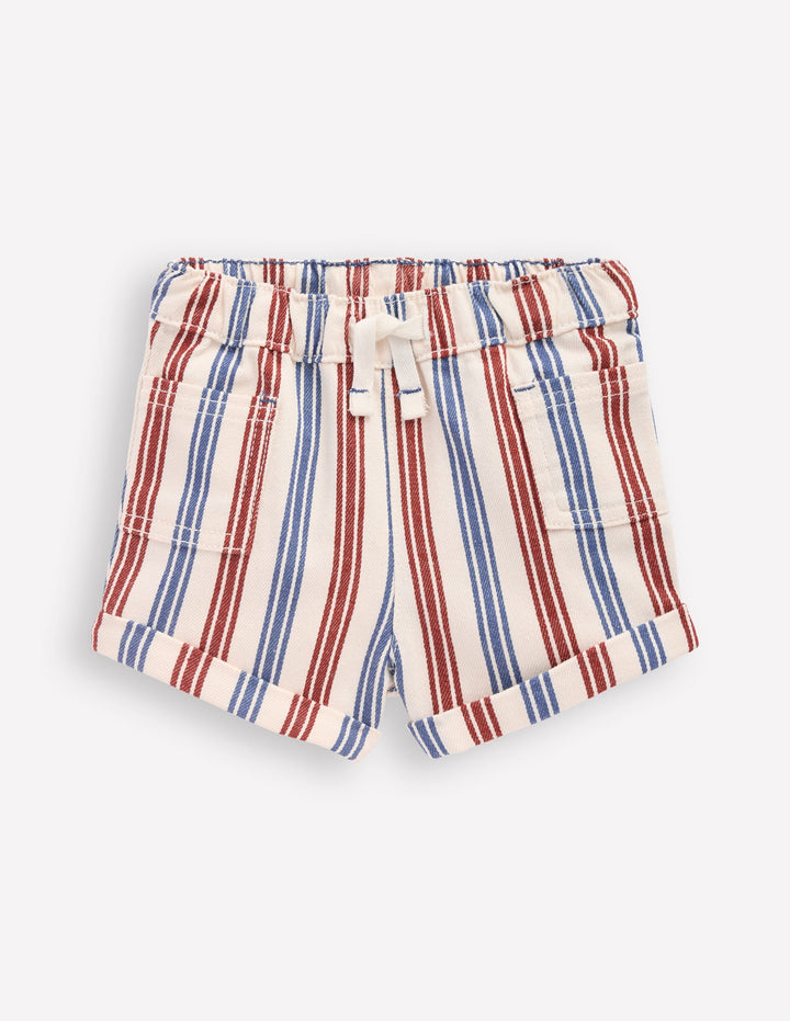 Boys Woven Shorts-Blue and Red Stripe