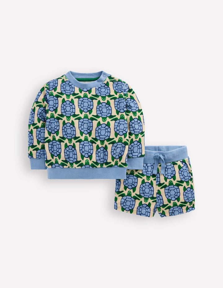 Printed Towelling Play Set-Blue Geo Turtles