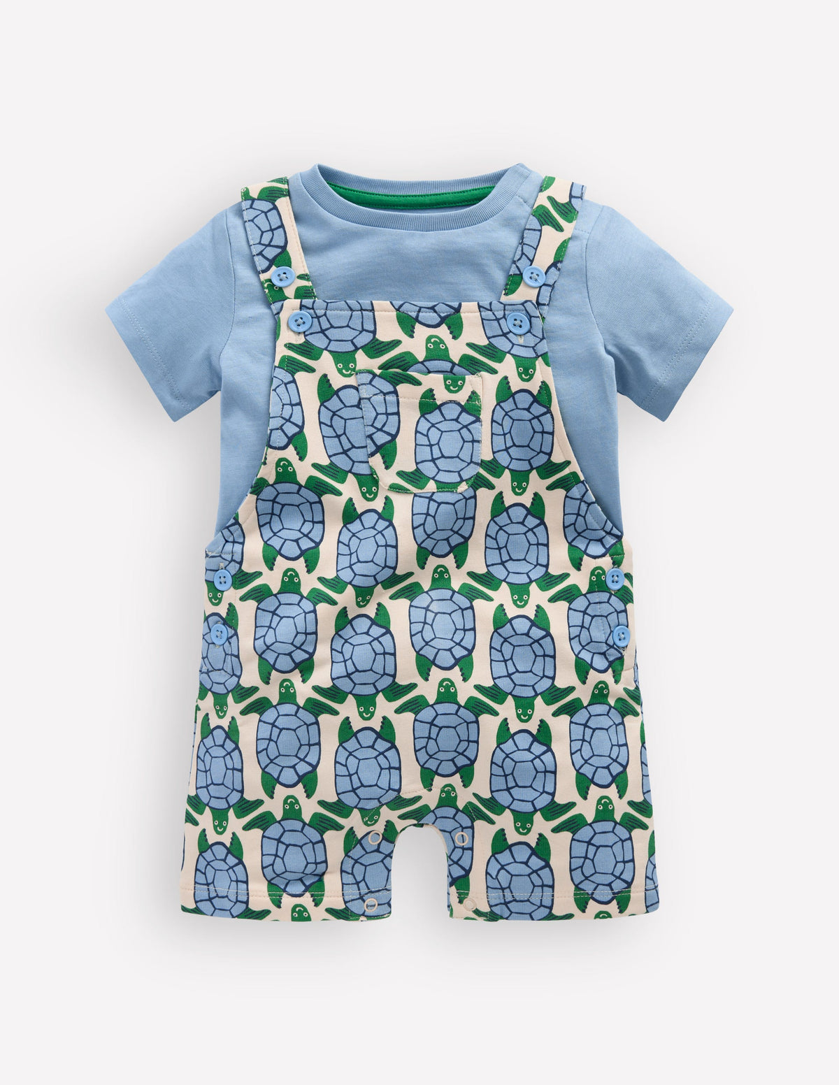 Jersey Short Dungaree Set-Blue Geo Turtles - Image 1