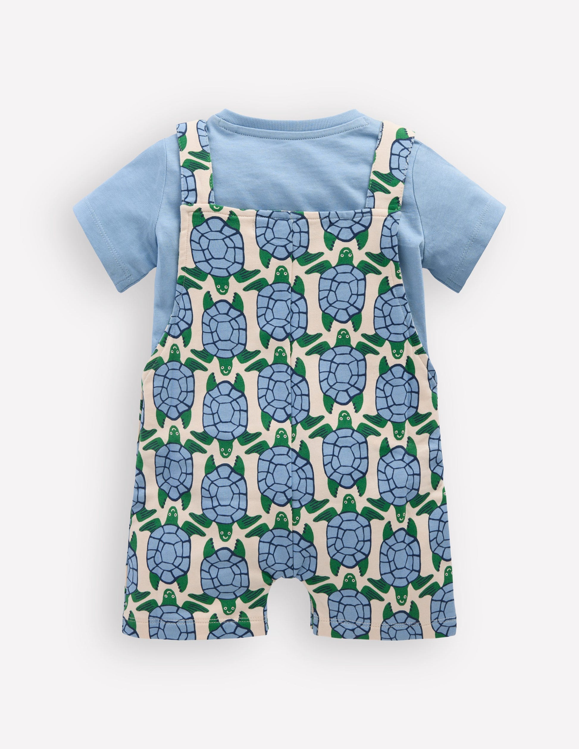 Jersey Short Dungaree Set-Blue Geo Turtles-2