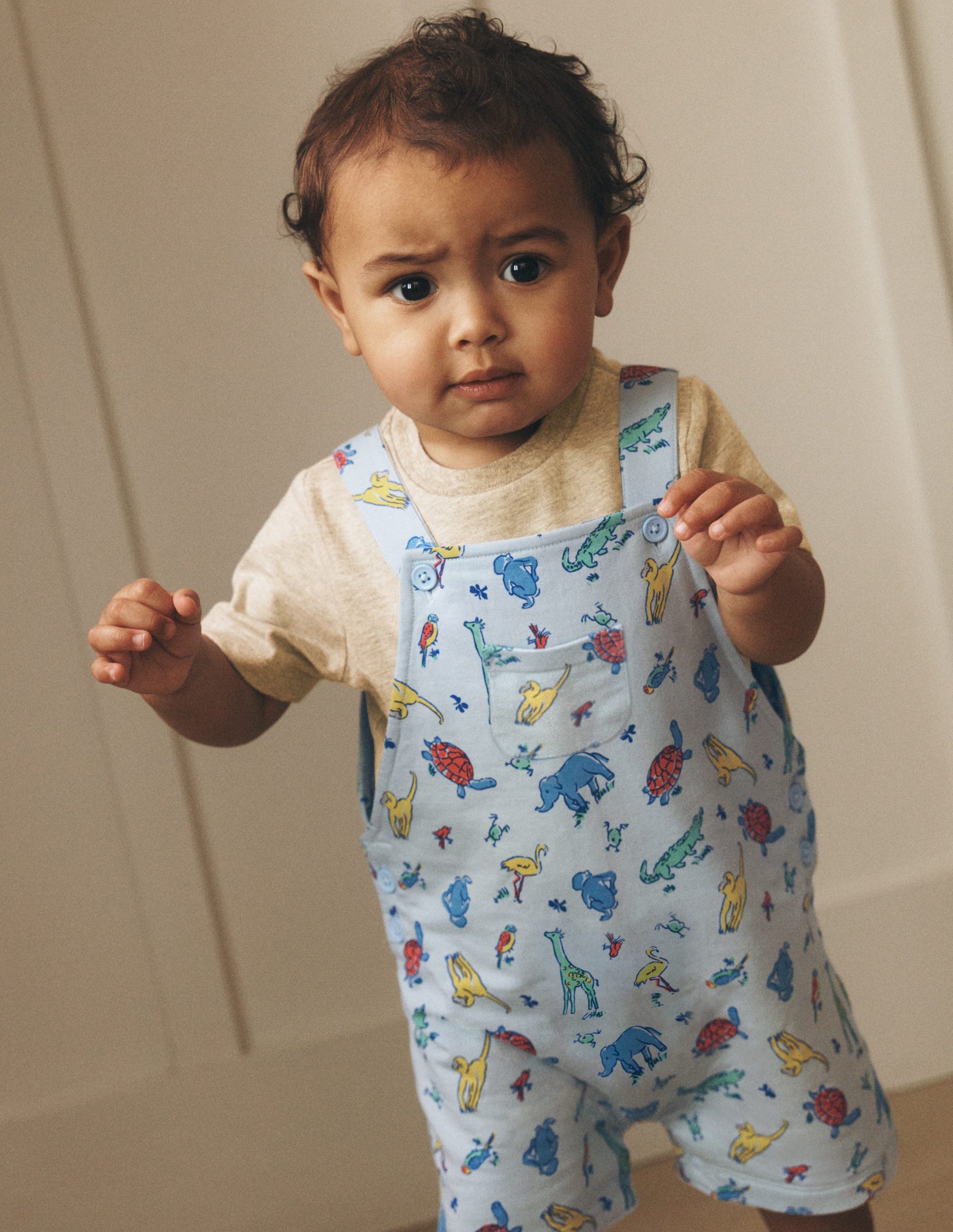 Jersey Short Dungaree Set-Blue Multi Jungle Animals-4