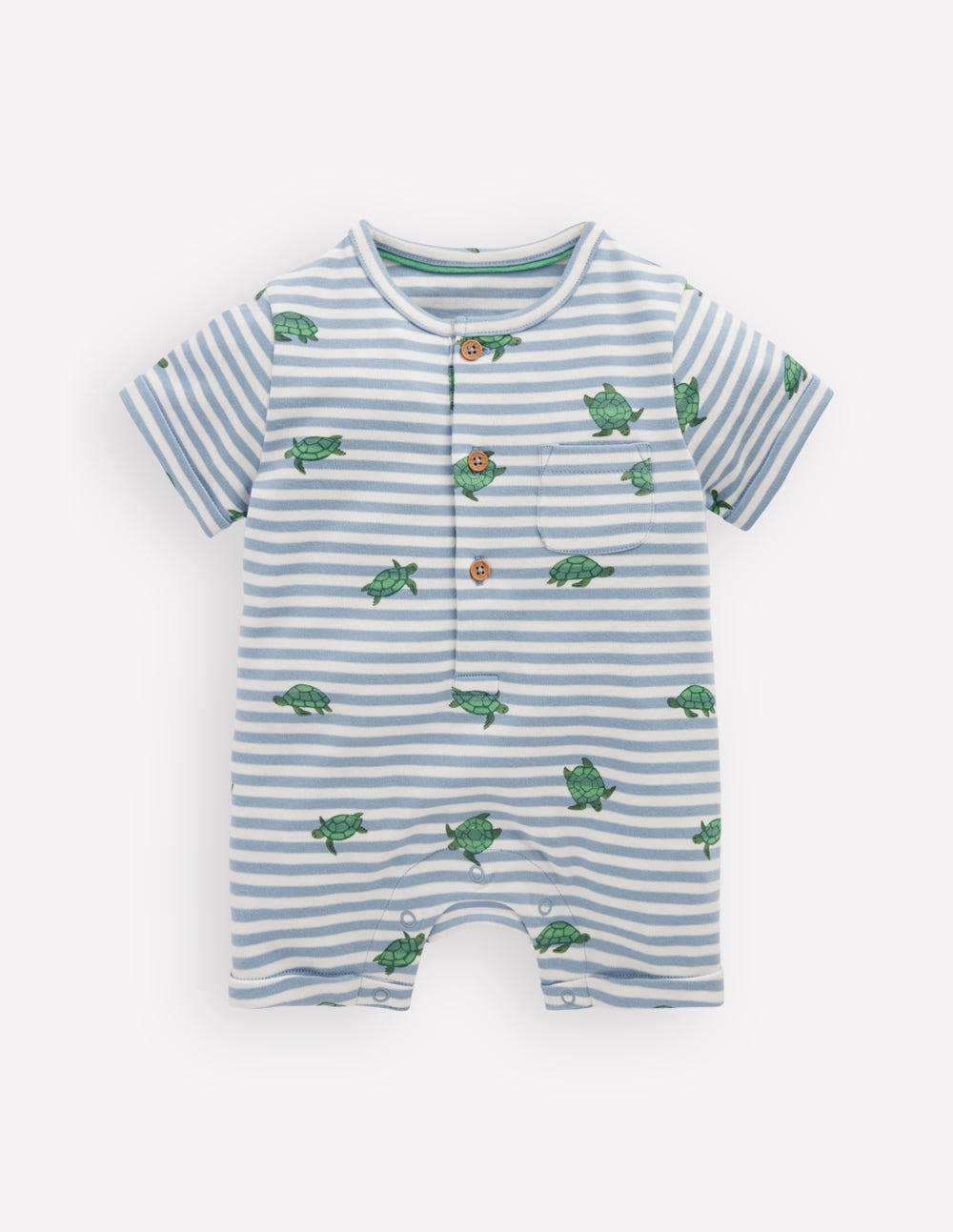 Short Sleeve Jersey Romper-Blue Stripe Baby Turtles - Image 1