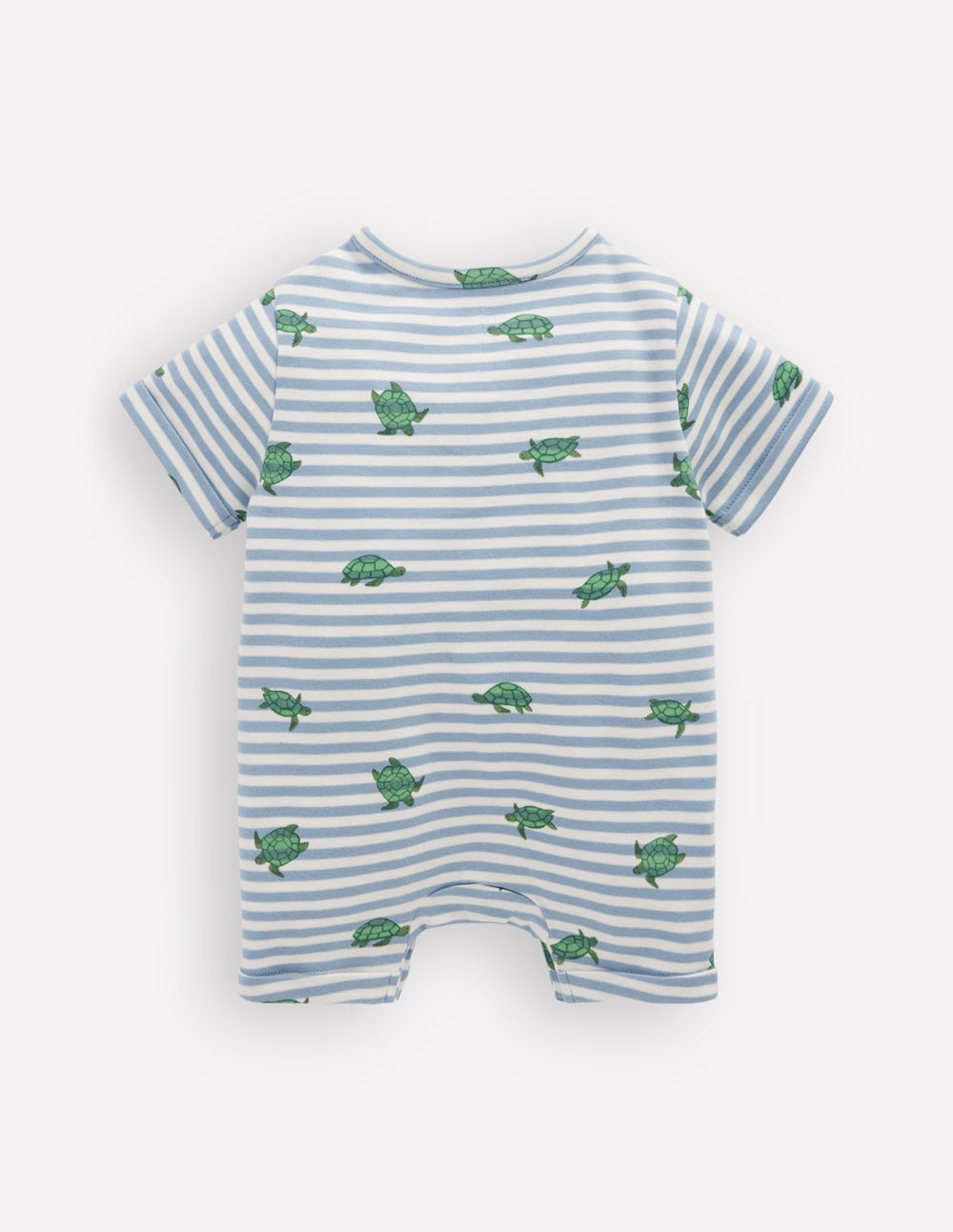 Short Sleeve Jersey Romper-Blue Stripe Baby Turtles - Image 2