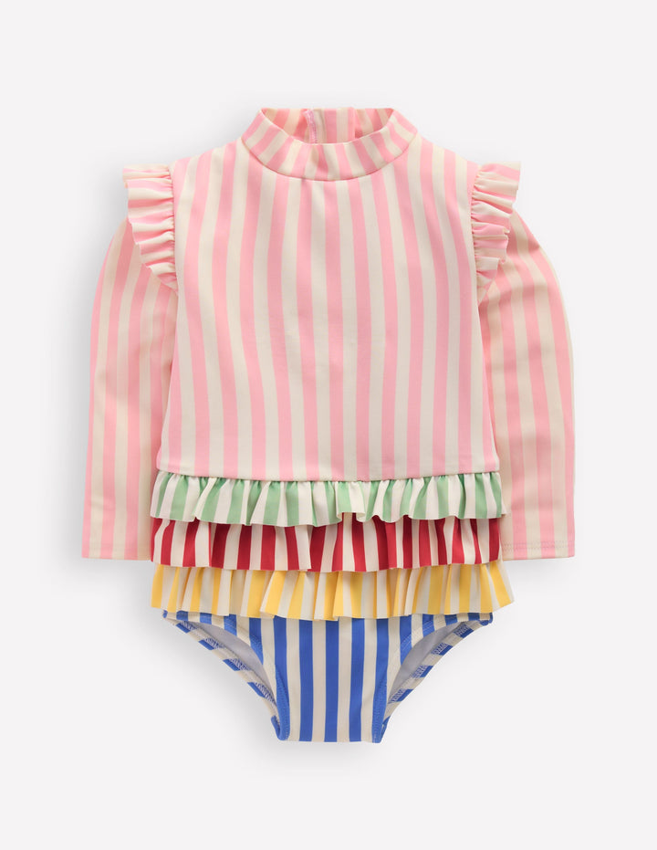 Long Sleeve Frill Swimsuit-Hotchpotch Stripe