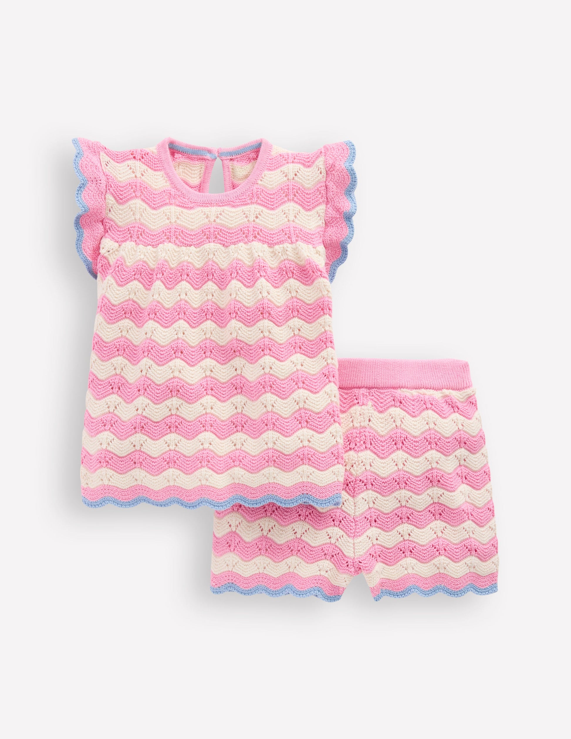 Pointelle Knitted Play Set-Pink Wave-1