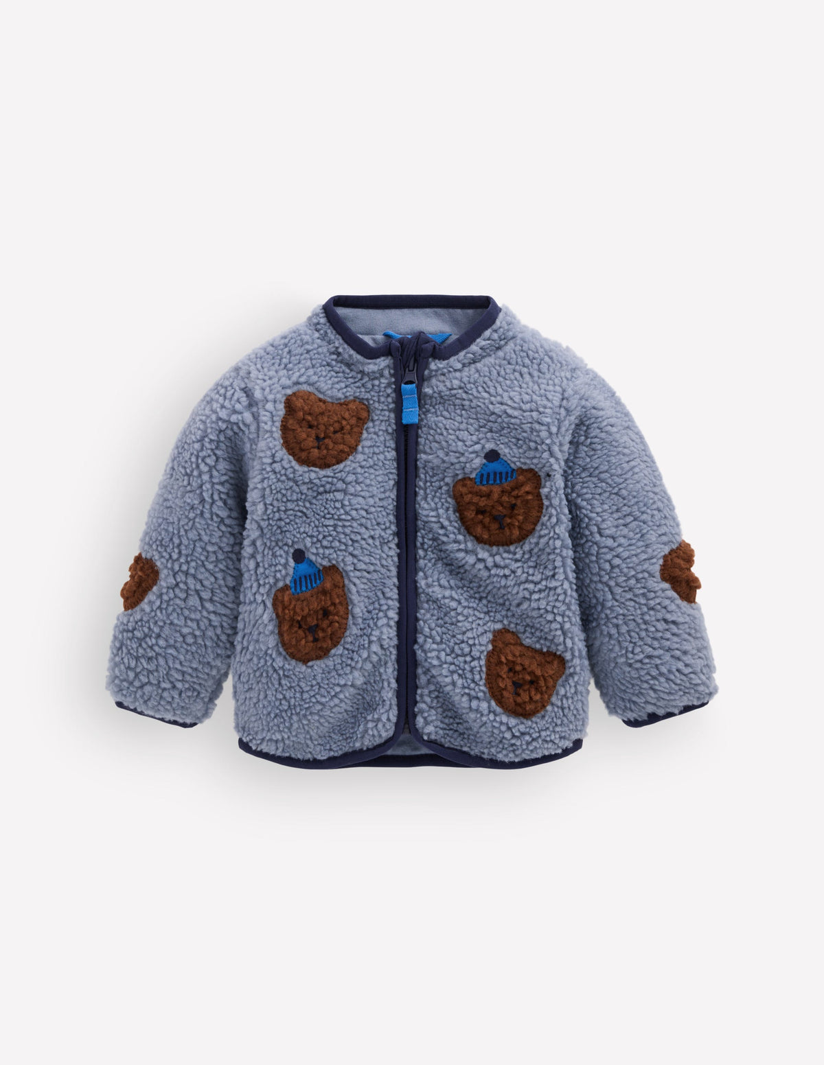 Cosy Borg Jacket-Blue Bear Applique-1