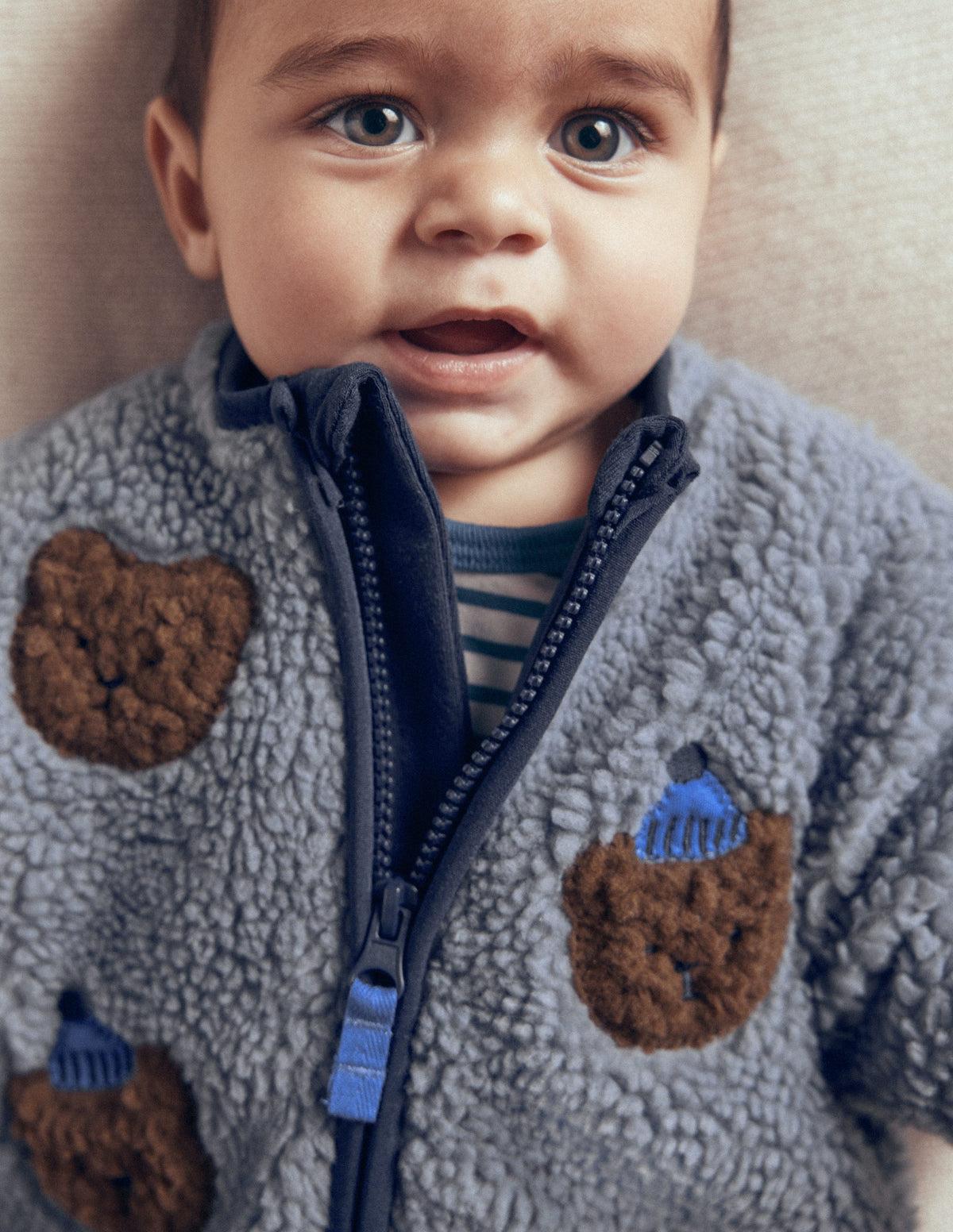 Cosy Borg Jacket-Blue Bear Applique - Image 2