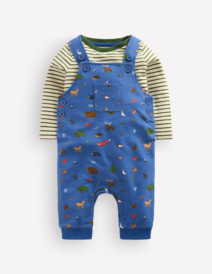 Jersey Dungarees Set-Blue Woodland